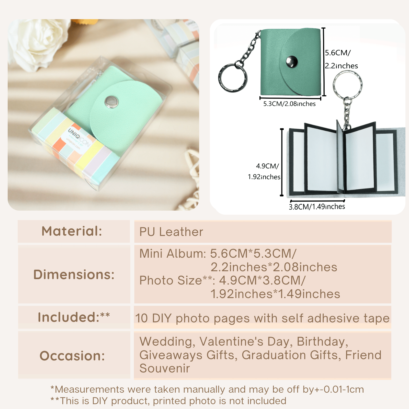 Mini Photo Keychain, Picture Keychains Personalized Album for Family, Boyfriend, Couples, Dog, Friends - uniqicon