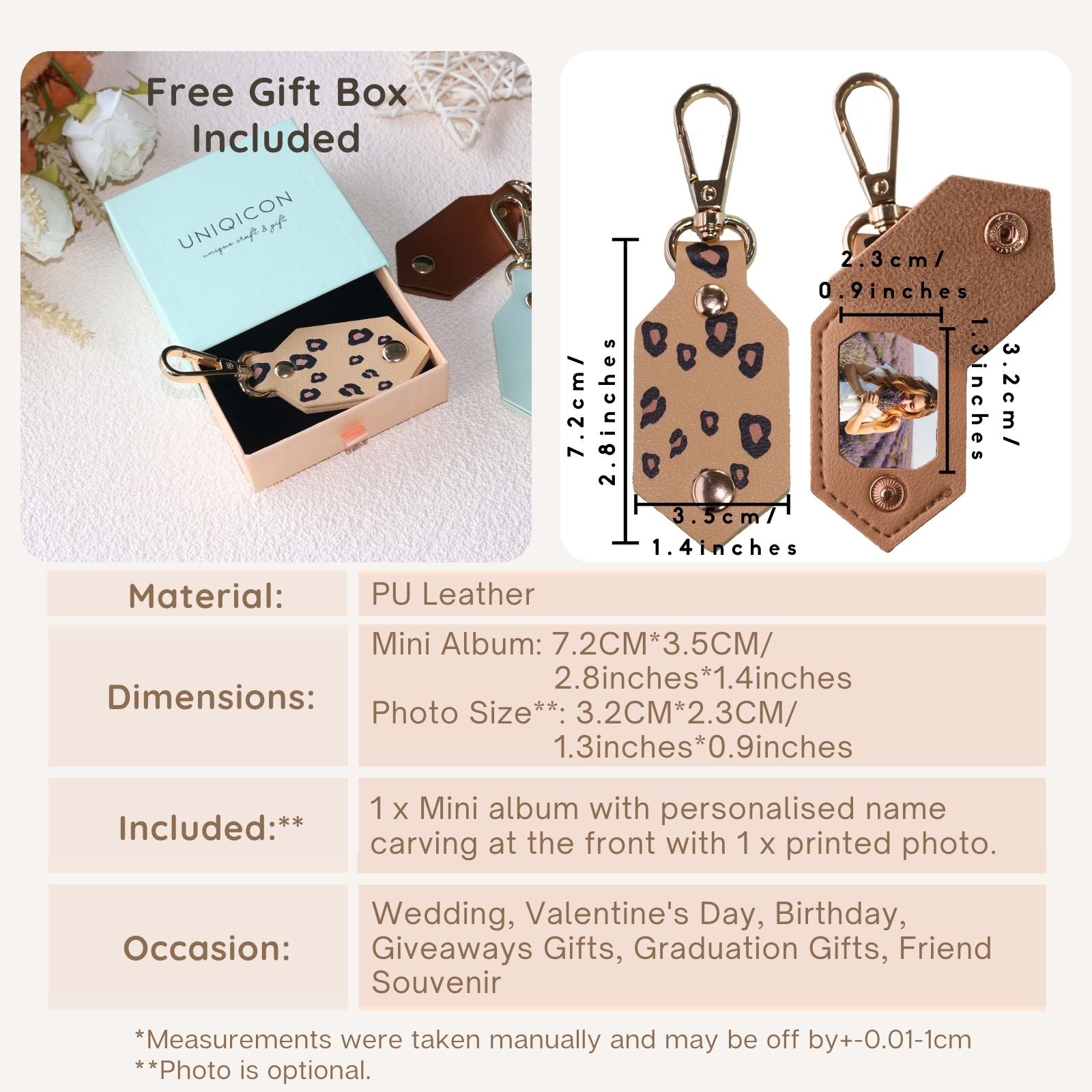 Personalized Picture Key Chains,Custom Keychain With Picture, Llaveros (Light brown) Personalizados Customized Keychain Gifts For Women Boyfriend Husband Mens - uniqicon