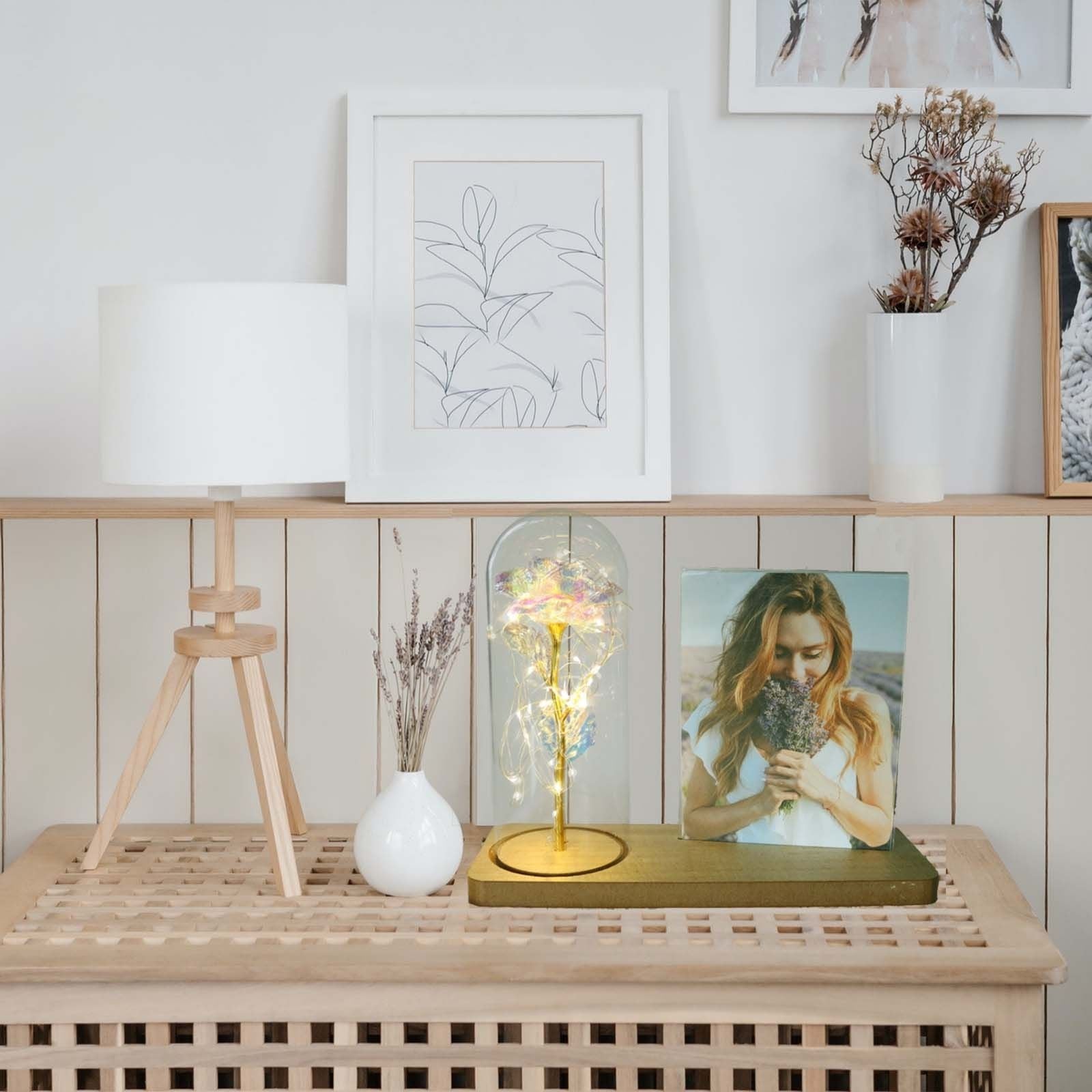 Romantic Galaxy Light Up Rose in Glass Dome with photo frame ornaments, beauty and the beast rose, eternal Rose Flower Gifts for Valentine's Day, Mother's Day, Birthday - uniqicon