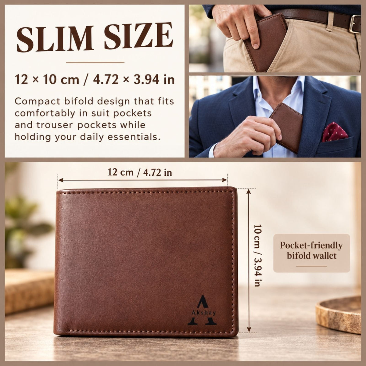 Personalised Leather Wallet Gift with Wooden Box for Dad, Husband, Father - uniqicon