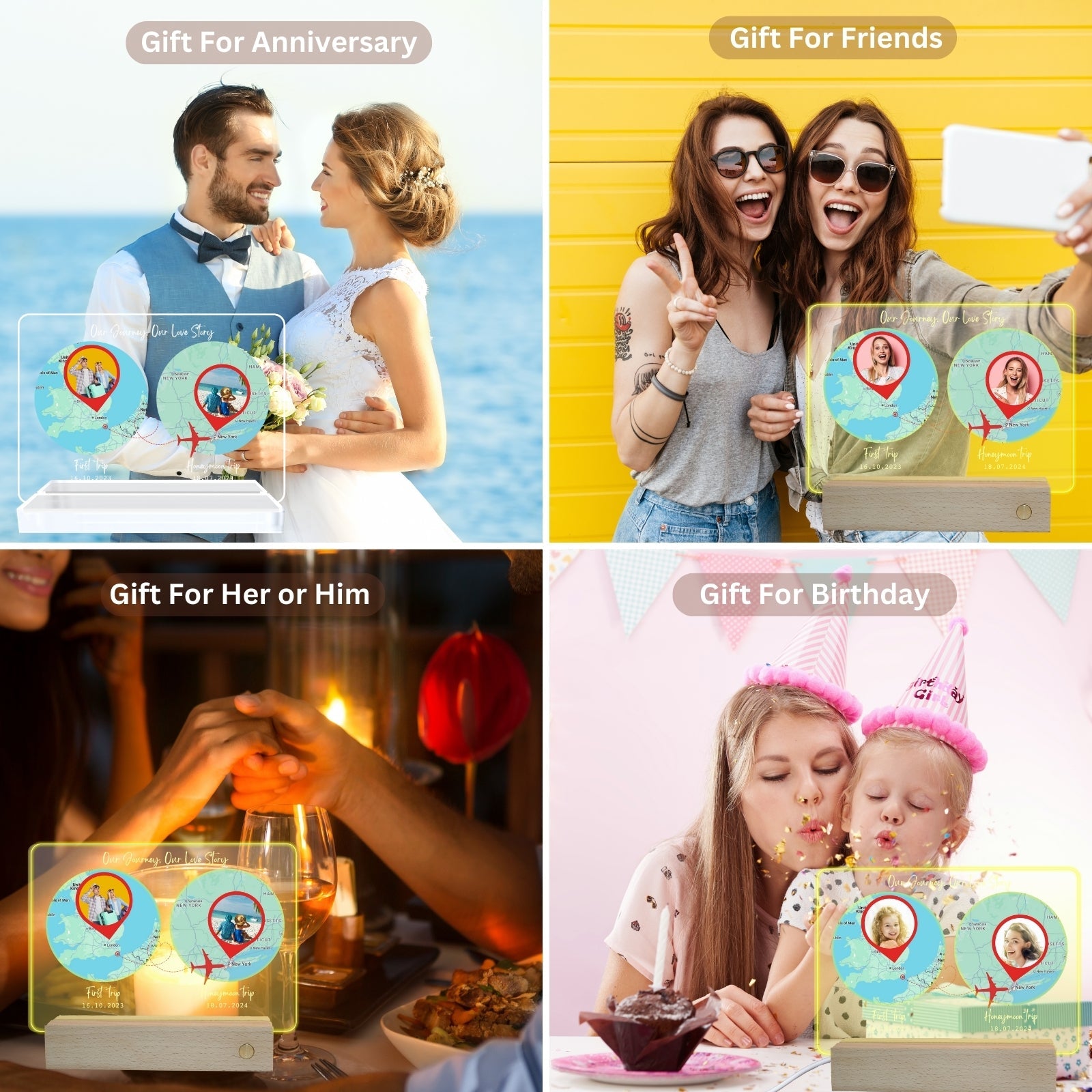 Personalised LED Light Up World Map Photo Frame Customised Couple Journey Picture,Anniversary Wedding Engagement Long Distance Romantic Decor - uniqicon