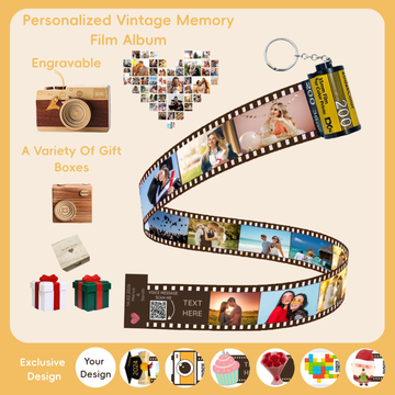 Personalized Customized Memory Retro Camera Film HD Photo Album Film Roll Keychain F4 Voice Message Creative Birthday Valentine Christmas Graduation Friend Anniversary Gift Souvenir Customized Handmade - uniqicon
