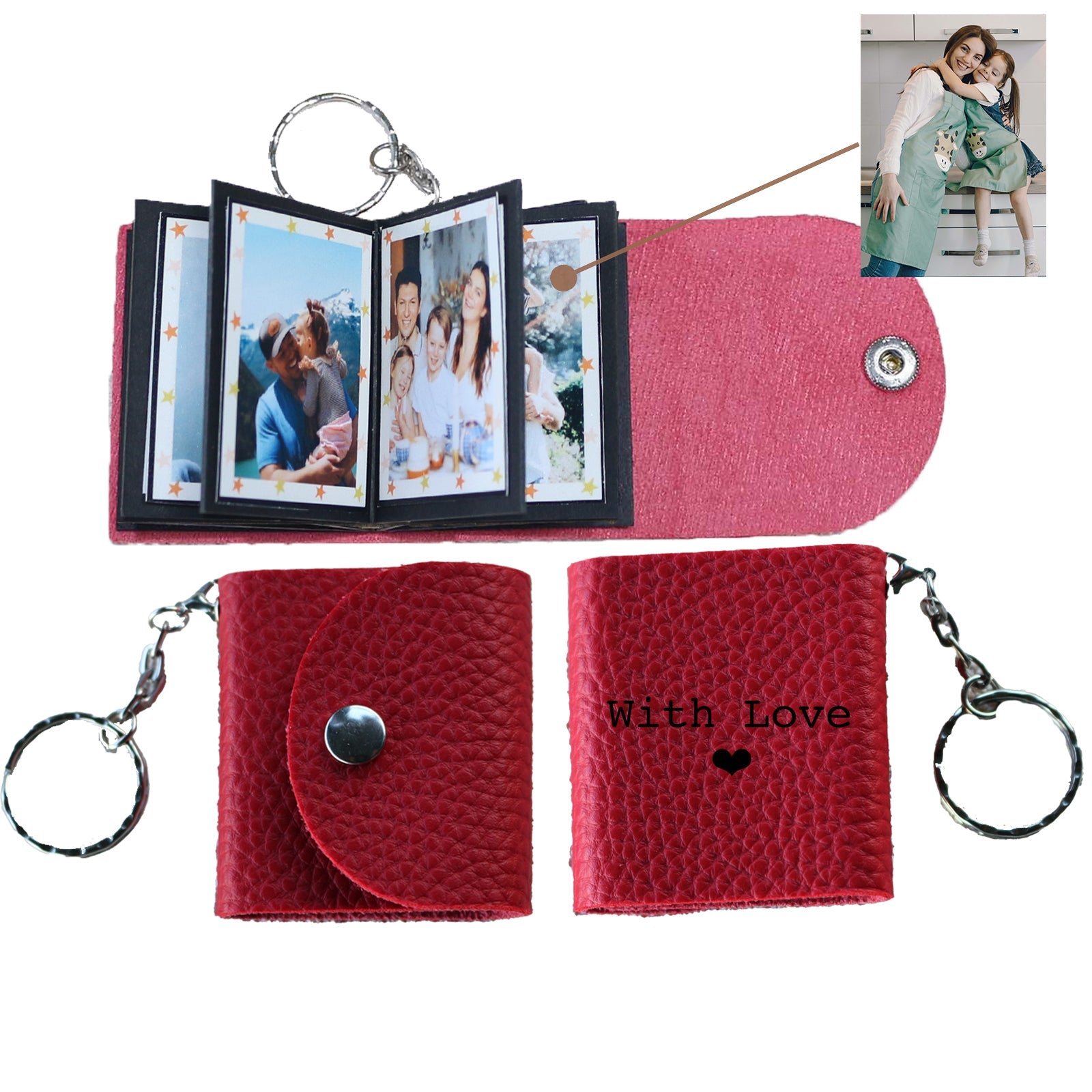 Personalized Mini Photo Keychain,Picture Keychains(Leopard print) Personalized Album, Mini Cute Key Ring Keychain with Picture Book for Family, Boyfriend, Couples, Dog, Friends - uniqicon