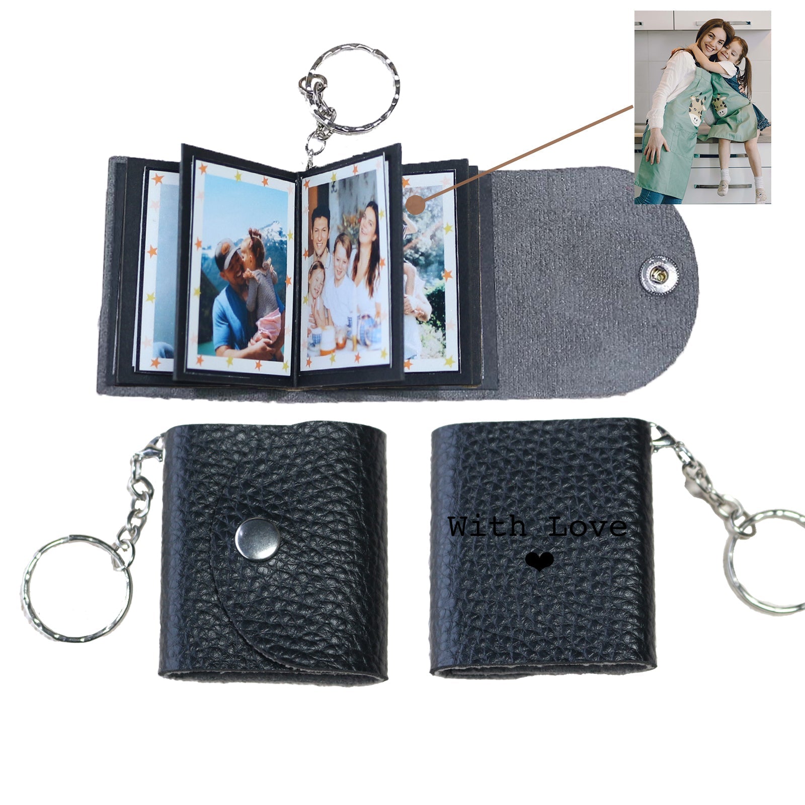 Personalized Mini Photo Keychain,Picture Keychains(Leopard print) Personalized Album, Mini Cute Key Ring Keychain with Picture Book for Family, Boyfriend, Couples, Dog, Friends - uniqicon