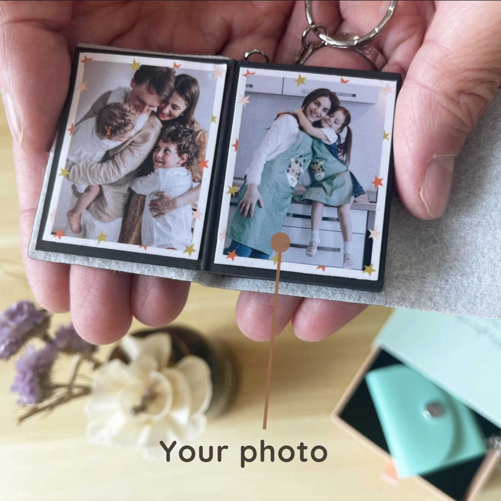 Personalized Mini Photo Keychain,Picture Keychains(Leopard print) Personalized Album, Mini Cute Key Ring Keychain with Picture Book for Family, Boyfriend, Couples, Dog, Friends - uniqicon
