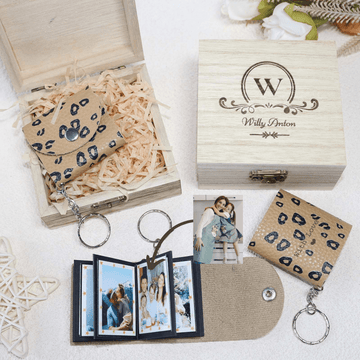Personalized Mini Photo Keychain,Picture Keychains(Leopard print) Personalized Album, Mini Cute Key Ring Keychain with Picture Book for Family, Boyfriend, Couples, Dog, Friends