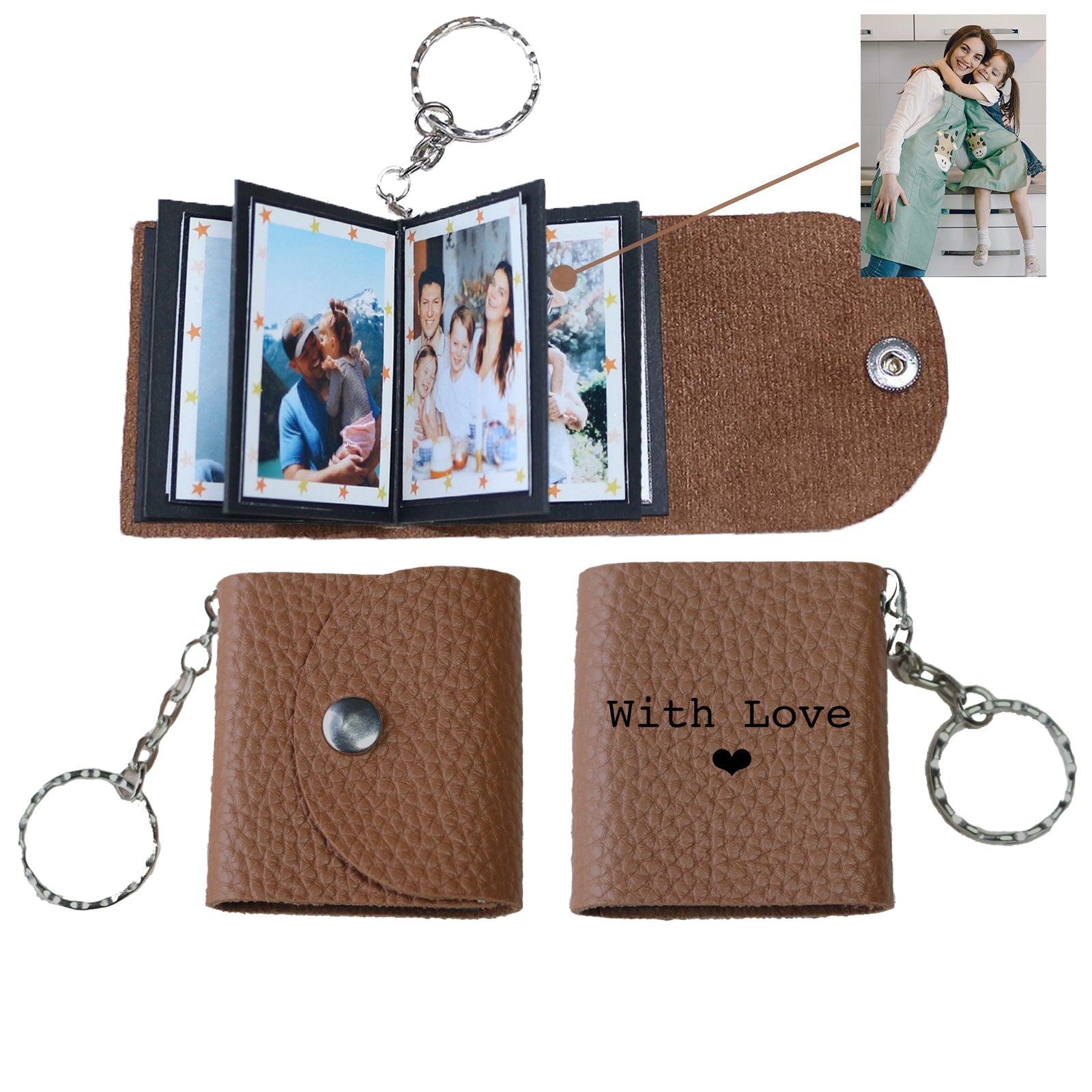 Personalized Mini Photo Keychain,Picture Keychains(Leopard print) Personalized Album, Mini Cute Key Ring Keychain with Picture Book for Family, Boyfriend, Couples, Dog, Friends - uniqicon