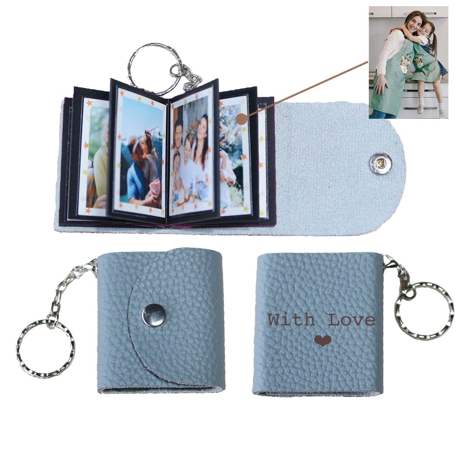 Personalized Mini Photo Keychain,Picture Keychains(Leopard print) Personalized Album, Mini Cute Key Ring Keychain with Picture Book for Family, Boyfriend, Couples, Dog, Friends - uniqicon
