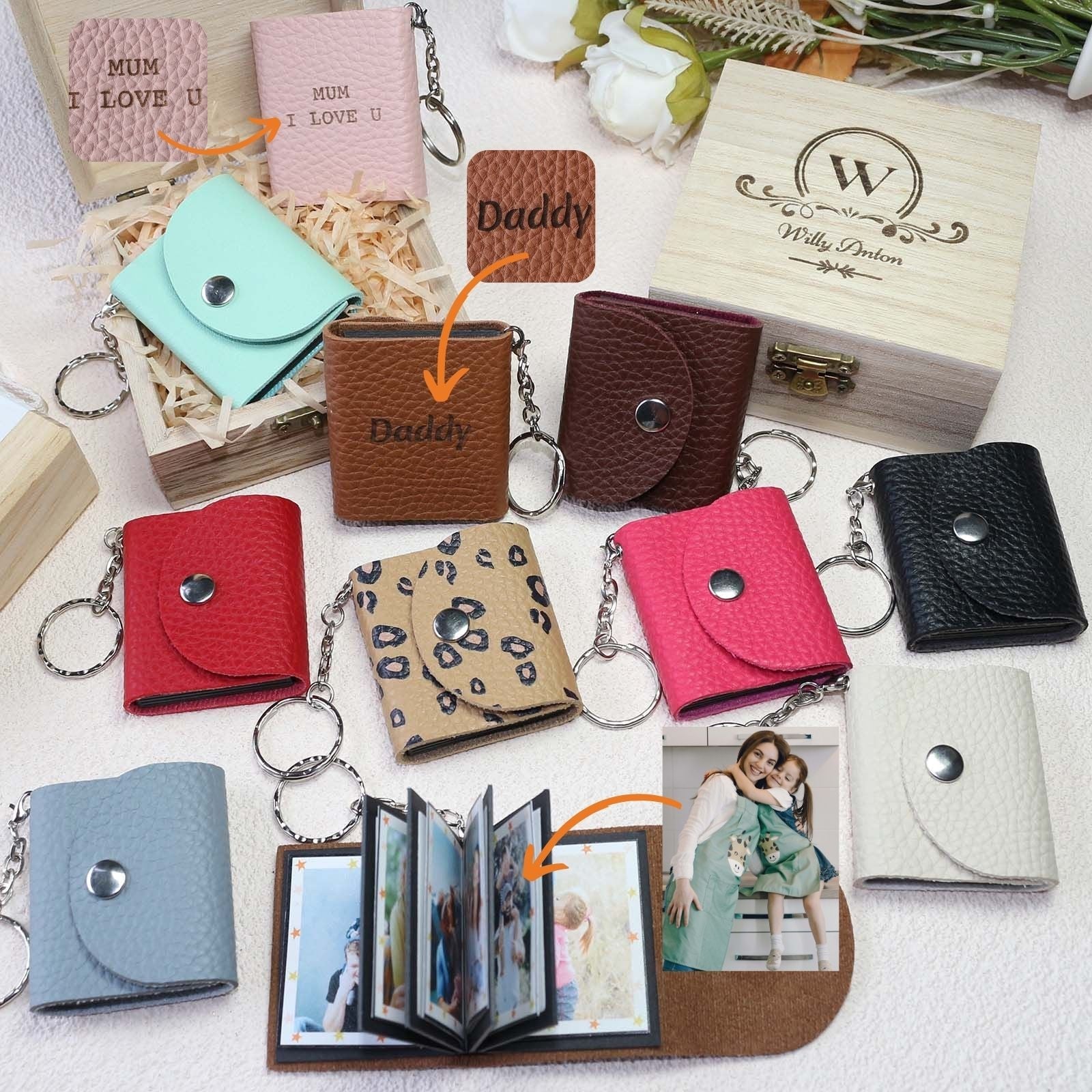 Personalized Mini Photo Keychain,Picture Keychains(Leopard print) Personalized Album, Mini Cute Key Ring Keychain with Picture Book for Family, Boyfriend, Couples, Dog, Friends - uniqicon
