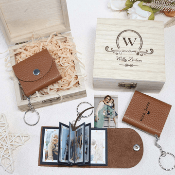 Personalized Mini Photo Keychain,Picture Keychains(Light brown) Personalized Album, Mini Cute Key Ring Keychain with Picture Book for Family, Boyfriend, Couples, Dog, Friends