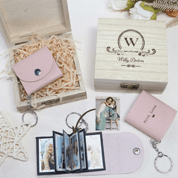 Personalized Mini Photo Keychain,Picture Keychains(Light pink) Personalized Album, Mini Cute Key Ring Keychain with Picture Book for Family, Boyfriend, Couples, Dog, Friends