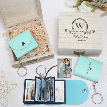 Personalized Mini Photo Keychain,Picture Keychains(Tiffany blue) Personalized Album, Mini Cute Key Ring Keychain with Picture Book for Family, Boyfriend, Couples, Dog, Friends