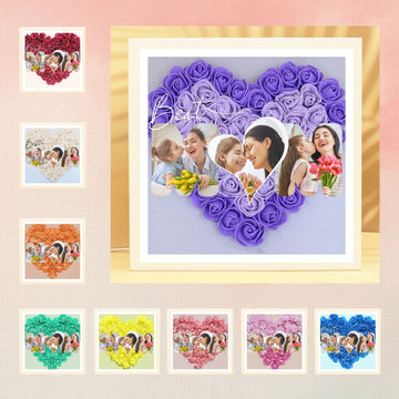 Uniqicon Personalised Heart Shaped Photo Frames for Mother, Mum Flower Shadow Box, Customised Meaningful Picture Frame from Daughter Women, Special Presents from Family Memorial Kids Ladies Wife