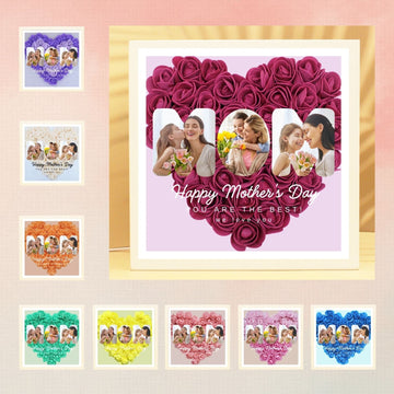 Uniqicon Personalised Heart Shaped Photo Frames for Mother, Mum Flower Shadow Box, Customised Meaningful Picture Frame from Daughter Women, Special Presents from Family Memorial Kids Ladies Wife