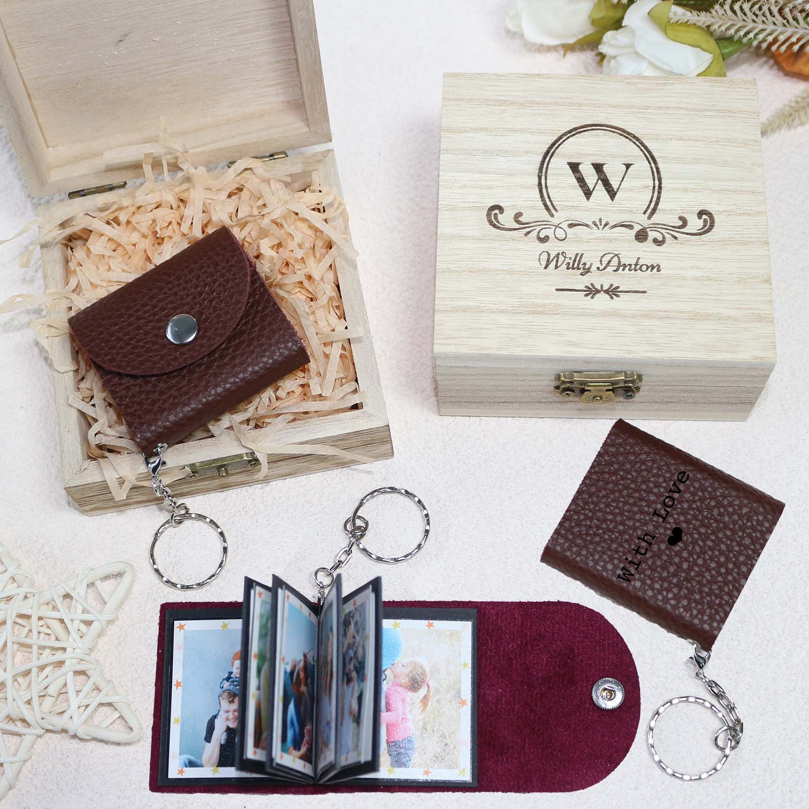 Personalized Mini Photo Keychain, Small Custom Leather Memory Photo, Picture Keychains Personalized Album, Mini Cute Key Ring Keychain with Picture Book for Family, Boyfriend, Couples, Dog, Friends - uniqicon