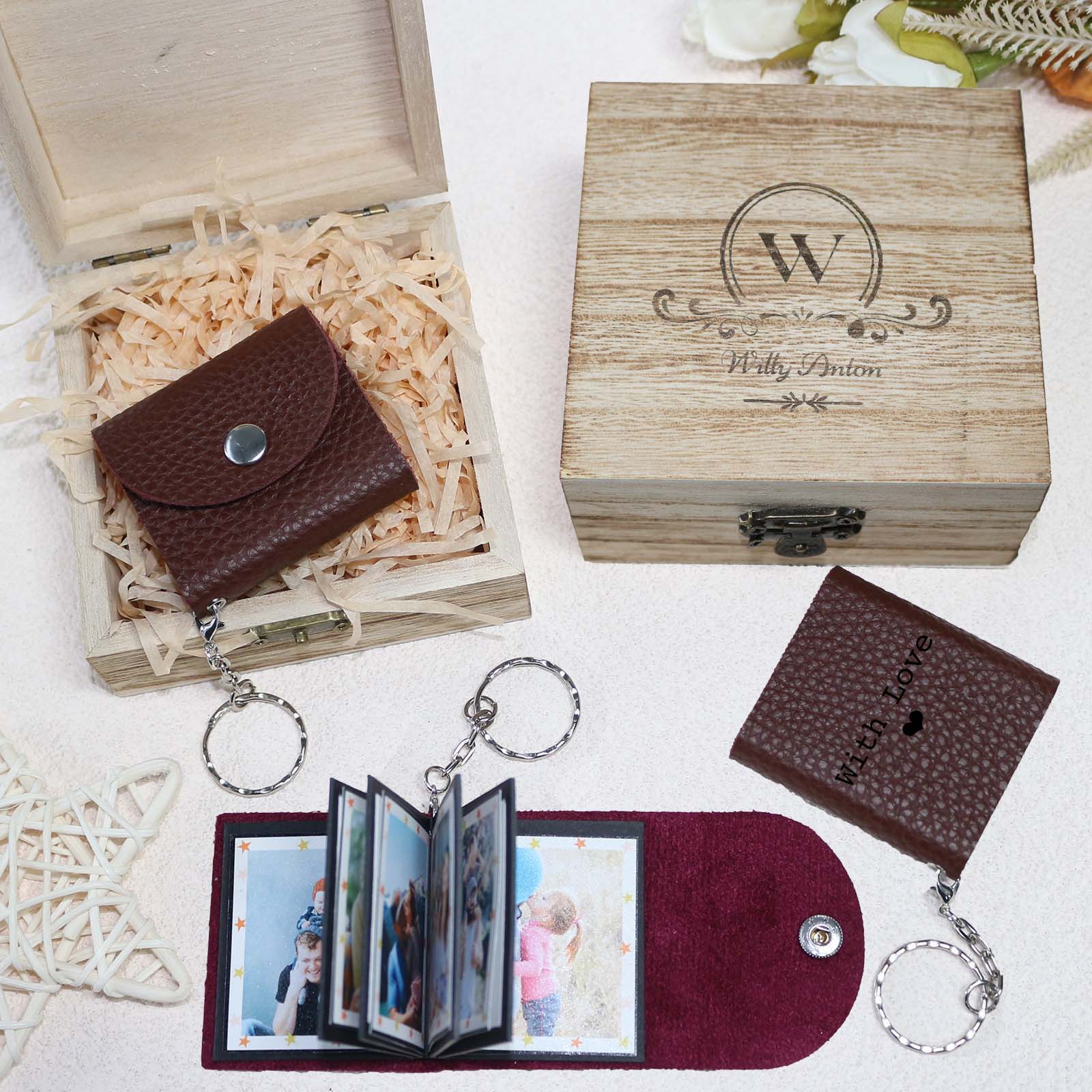 Personalized Mini Photo Keychain, Small Custom Leather Memory Photo, Picture Keychains Personalized Album, Mini Cute Key Ring Keychain with Picture Book for Family, Boyfriend, Couples, Dog, Friends - uniqicon